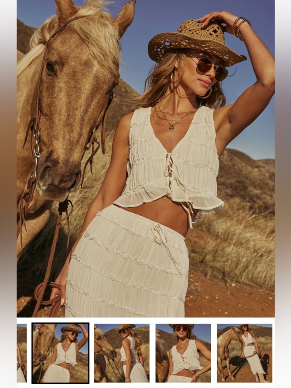Vici Cream Ruffled Two-Piece Skirt Set